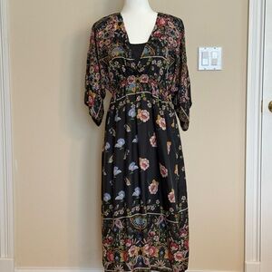 Johnny Was Black Floral Midi Dress